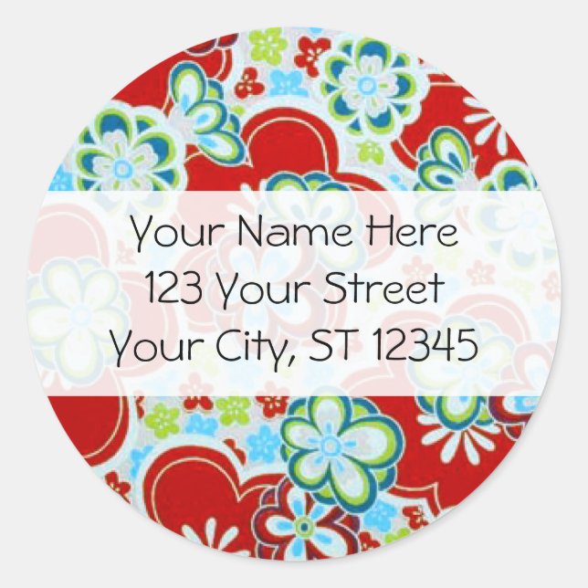 Red, Blue, Green & White Flowers Classic Round Sticker (Front)