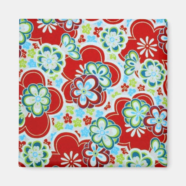 Red, Blue, Green & White Flowers Magnet (Front)