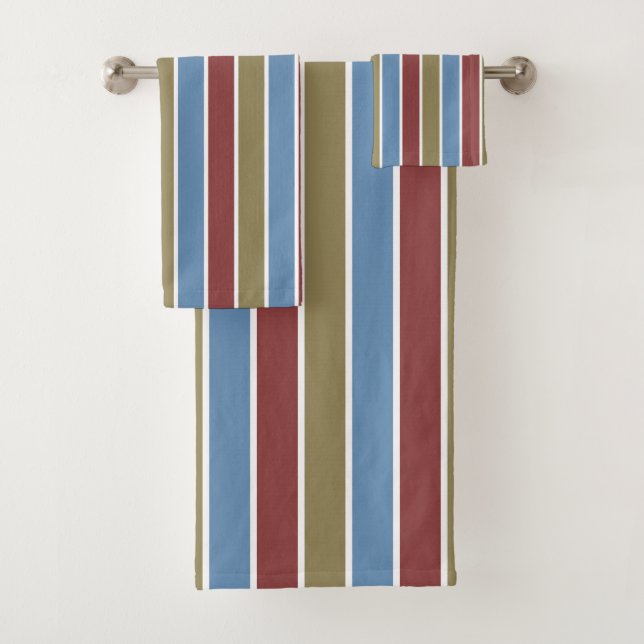 Red Blue Green White Stripes Bath Towel Set (Insitu)