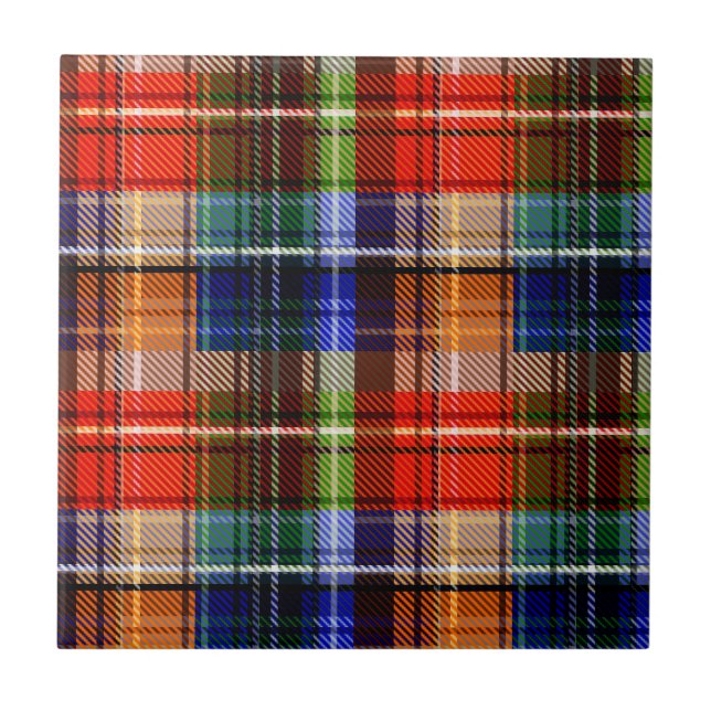 Red Blue Green Yellow Plaid Tartan Design  Ceramic Tile (Front)