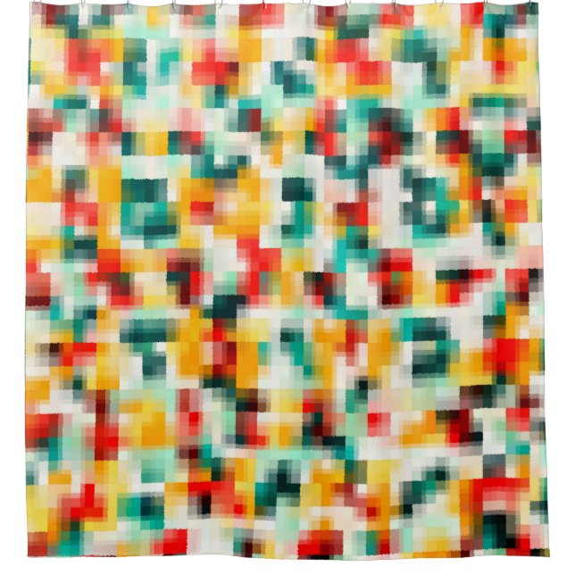 Red Blue Green Yellow White Abstract Pattern Shower Curtain (Front)