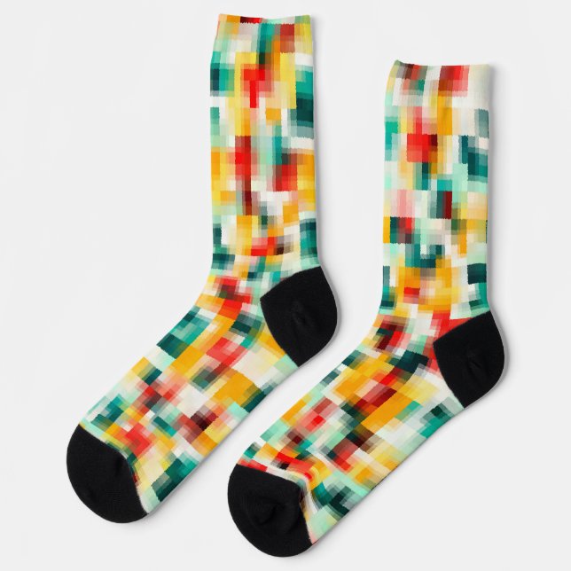 Red Blue Green Yellow White Abstract Pattern Socks (Left)