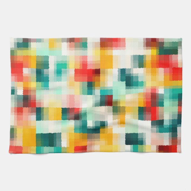 Red Blue Green Yellow White Abstract Pattern Tea Towel (Horizontal)