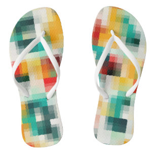 Red Blue Green Yellow White Abstract Pattern Thongs