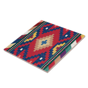 Red Blue Green Yellow White Oriental Kilim Rug Ceramic Tile