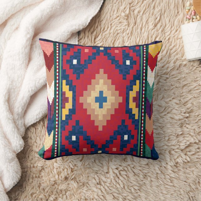 Red Blue Green Yellow White Oriental Kilim Rug Cushion (Blanket)