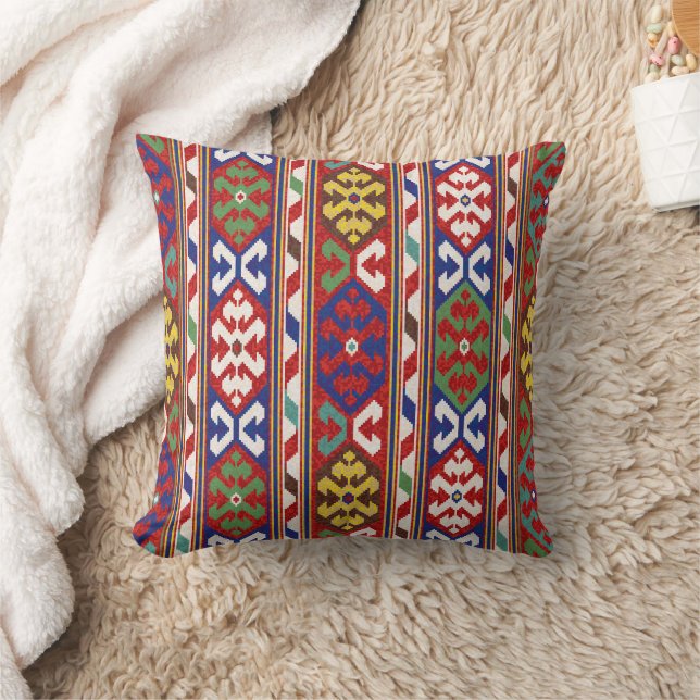 Red Blue Green Yellow White Oriental Kilim Rug Cushion (Blanket)