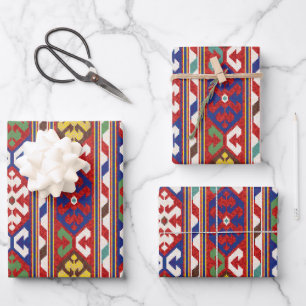 Red Blue Green Yellow White Oriental Kilim Rug Wrapping Paper Sheet