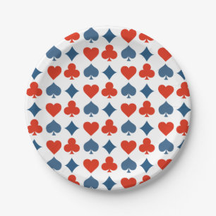 Red Blue Hearts Diamonds Clubs Spades Playing Card Paper Plate