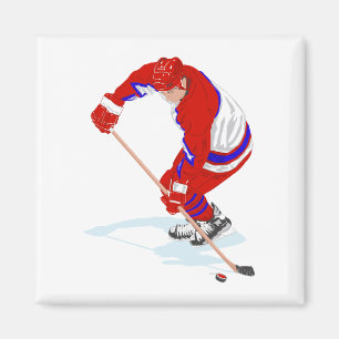 Red Blue Ice Hockey Player Magnet