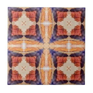 Red blue indigo orange geometric square design ceramic tile