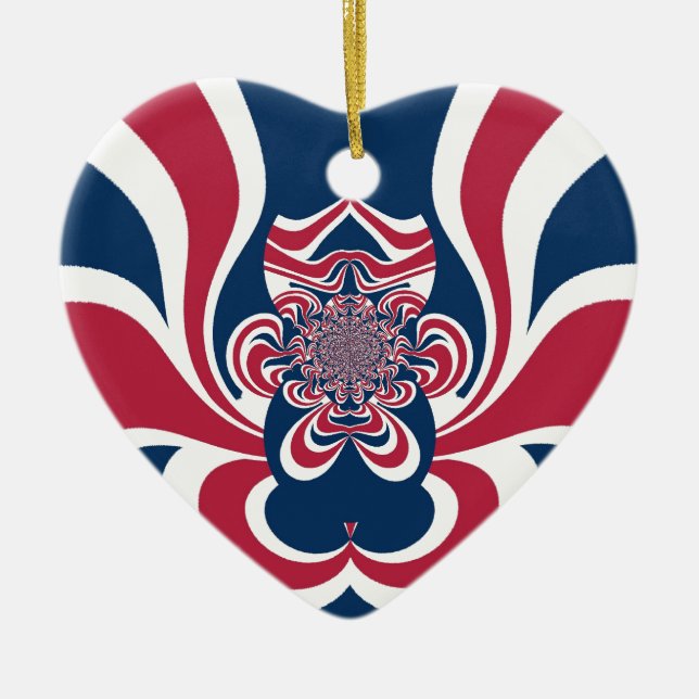 Red Blue Kaleidoscope Art Print Ceramic Tree Decoration (Front)