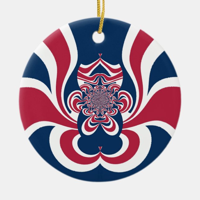 Red Blue Kaleidoscope Art Print Ceramic Tree Decoration (Front)