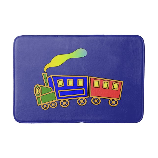 Red Blue Kids Choo Choo Train Deep Blue  Bath Mat (Front)