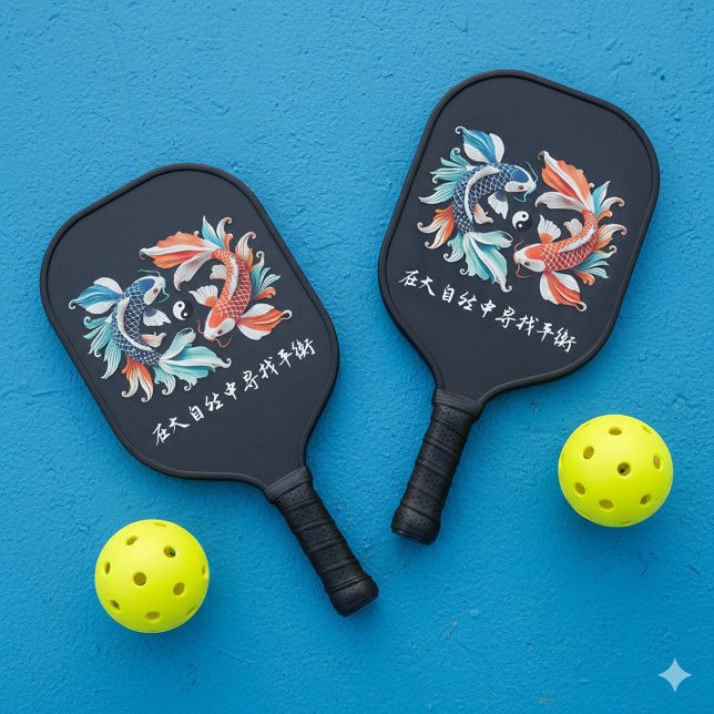 Red & Blue Koi Prosperity Yin Yang Pickleball Paddle (Stunning Yin-Yang Red and Blue Koi in Zen Pond Pickleball Paddle Cover Photo)