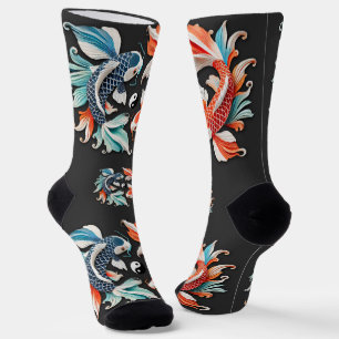 Red & Blue Koi Prosperity Yin Yang Socks