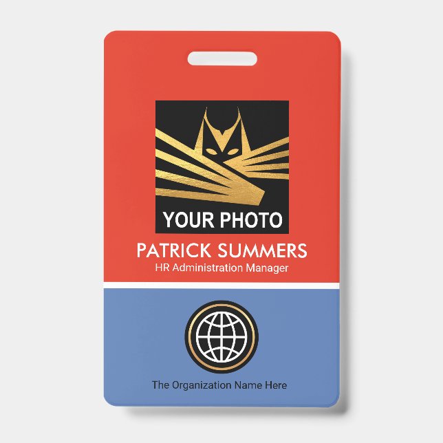 Red Blue Layers Template Photo ID Badge (Front)