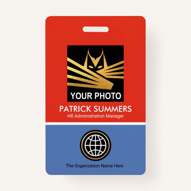 Red Blue Layers Template Photo ID ID Badge (Front)