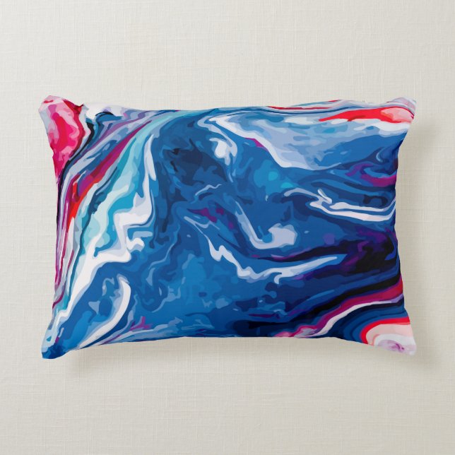 Red blue marble texture decorative cushion (Front)