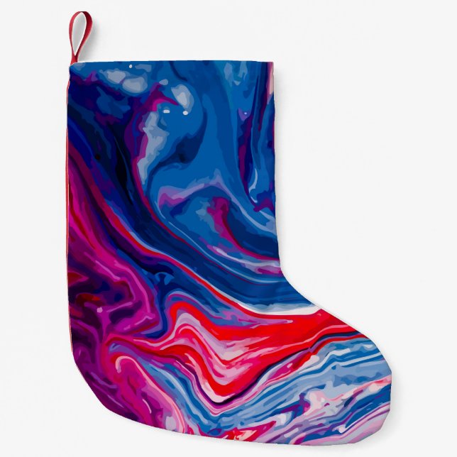 Red blue marble texture small christmas stocking (Front)