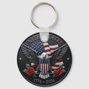Red & Blue Metallic Texture USA Semiquincentennial Key Ring