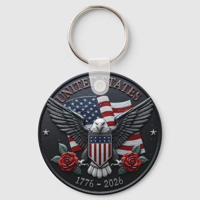 Red & Blue Metallic Texture USA Semiquincentennial Key Ring (Front)