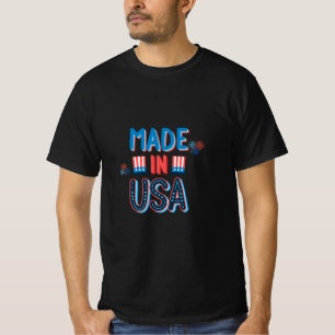 Red Blue Minimalist Made In USA Independence Day  T-Shirt
