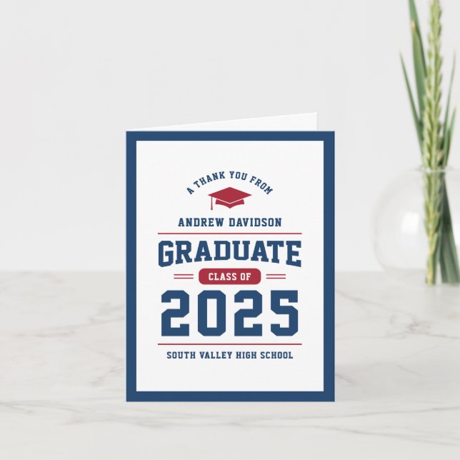 Red Blue Modern Class of 2025 Blank Thank You Card (Front)