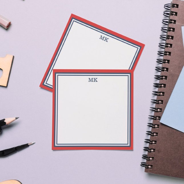 Red Blue Monogrammed Post-it Notes (Creator Uploaded)