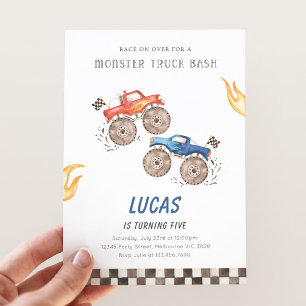 Red & Blue Monster Truck Birthday Any Age Invitation