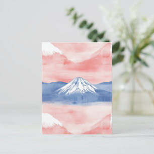 Red Blue Mountain Sunset Watercolor Painting Postcard