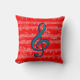 red blue music theme cushion