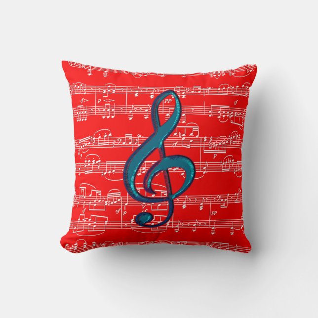 red blue music theme cushion (Front)