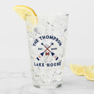 Red Blue Nautical Oars Crab Lake House Name Glass