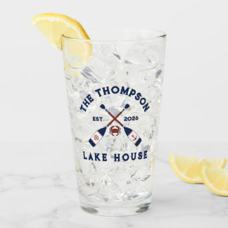 Red Blue Nautical Oars Crab Lake House Name Glass