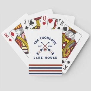 Red & Blue Nautical Oars Crab Striped Lake House Playing Cards