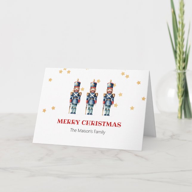 Red & Blue Nutcracker Merry Christmas  Card (Front)