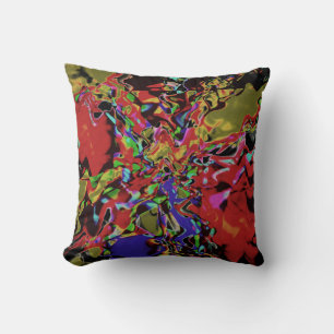 Red Blue Olive Black Yellow Abstract Flower Motif Cushion