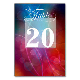 Red & Blue Ombre Bokeh and Typography Wedding Table Number
