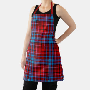 Red Blue On Black Plaid Tartan Design  Apron