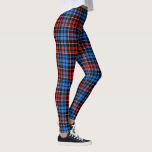 Red Blue On Black Plaid Tartan Design Leggings