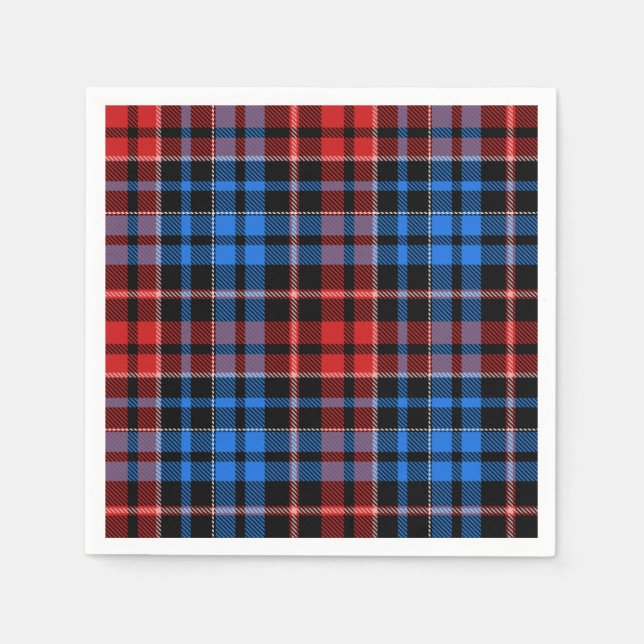 Red Blue On Black Plaid Tartan Design  Napkin (Front)