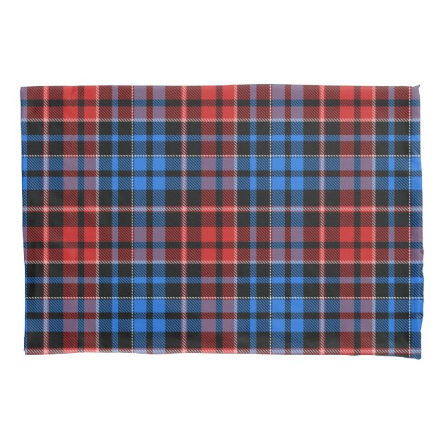 Red Blue On Black Plaid Tartan Design  Pillowcase (Front)
