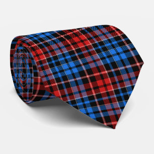Red Blue On Black Plaid Tartan Design Tie
