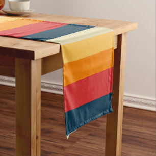 red, blue, orange and yellow stripes short table runner