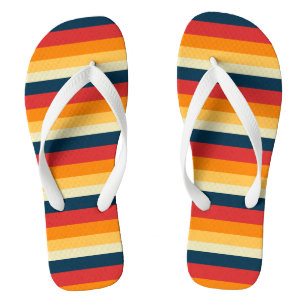 red, blue, orange and yellow stripes thongs