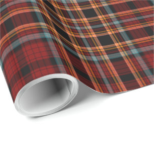 Red Blue Orange Black Tartan Plaid Wrapping Paper