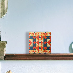 Red Blue Orange Geometric Moroccan Bohemian Mosaic Ceramic Tile