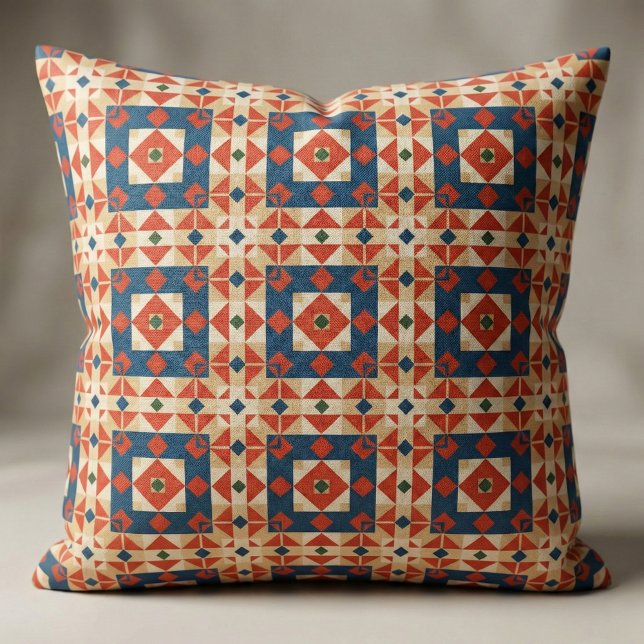Red Blue Orange Geometric Moroccan Bohemian Mosaic Fabric (Creator Uploaded)