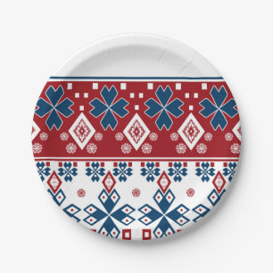 Red blue ornament paper plate
